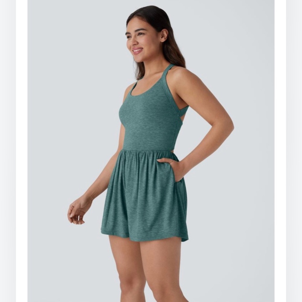 HALARA easy peazy Teal Green Sleeveless Romper - Picture 3 of 7